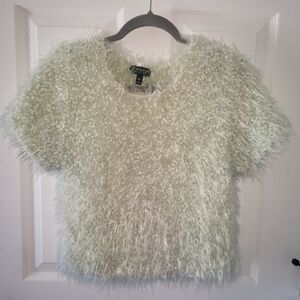 Topshop Pale Mint Eyelash Fuzzy Short Sleeve Sweater